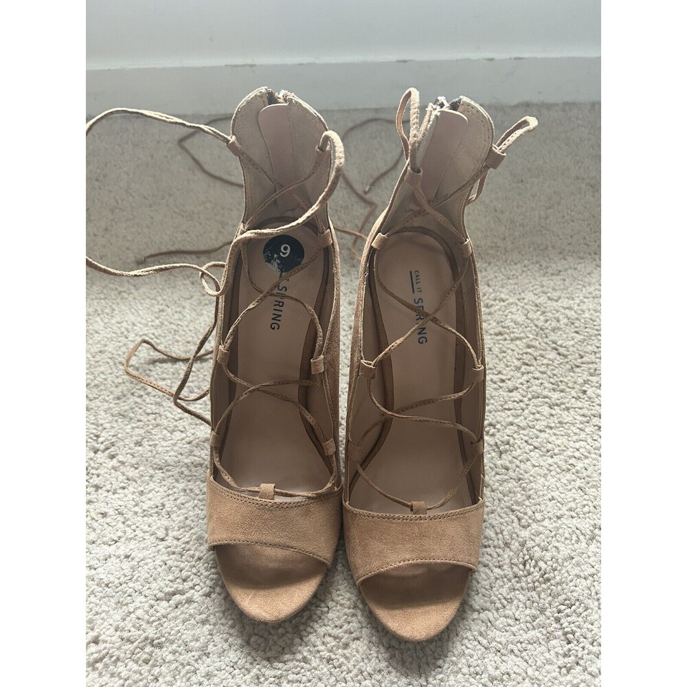 Call It Spring Tan Lace Up Heels Size 9 - image 1